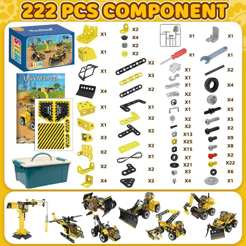 NEW STEM Building TOY CONSTRUCTION Trucks Educational Learning Excavator 8 in 1
